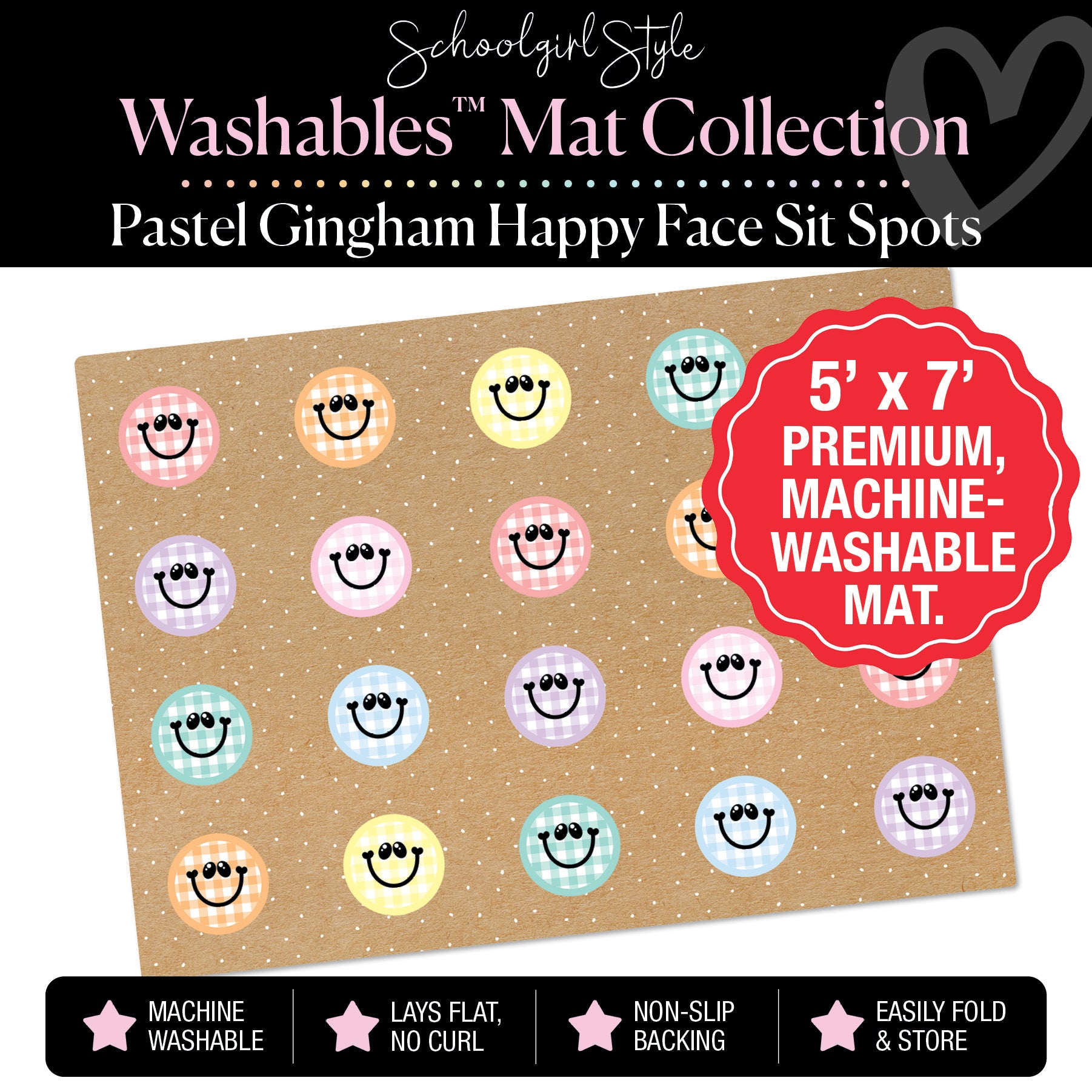 Pastel Gingham Happy Faces Sit Spot on Banner Backdrop Classroom Mat by Schoolgirl Style