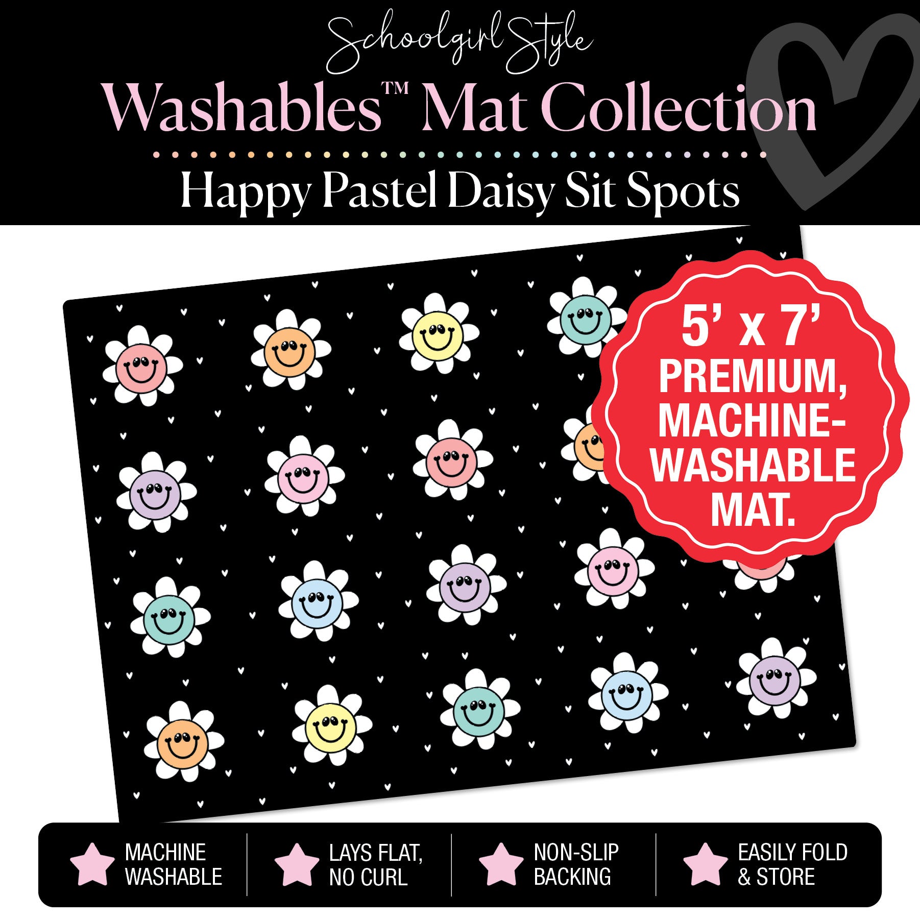 Pastel Happy Face Daisy Sit Spot Classroom Mat by Schoolgirl Style
