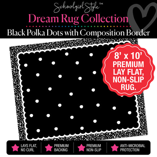 Black and White Polka Dot Backdrop with Composition Border Classroom Rug by Schoolgirl Style