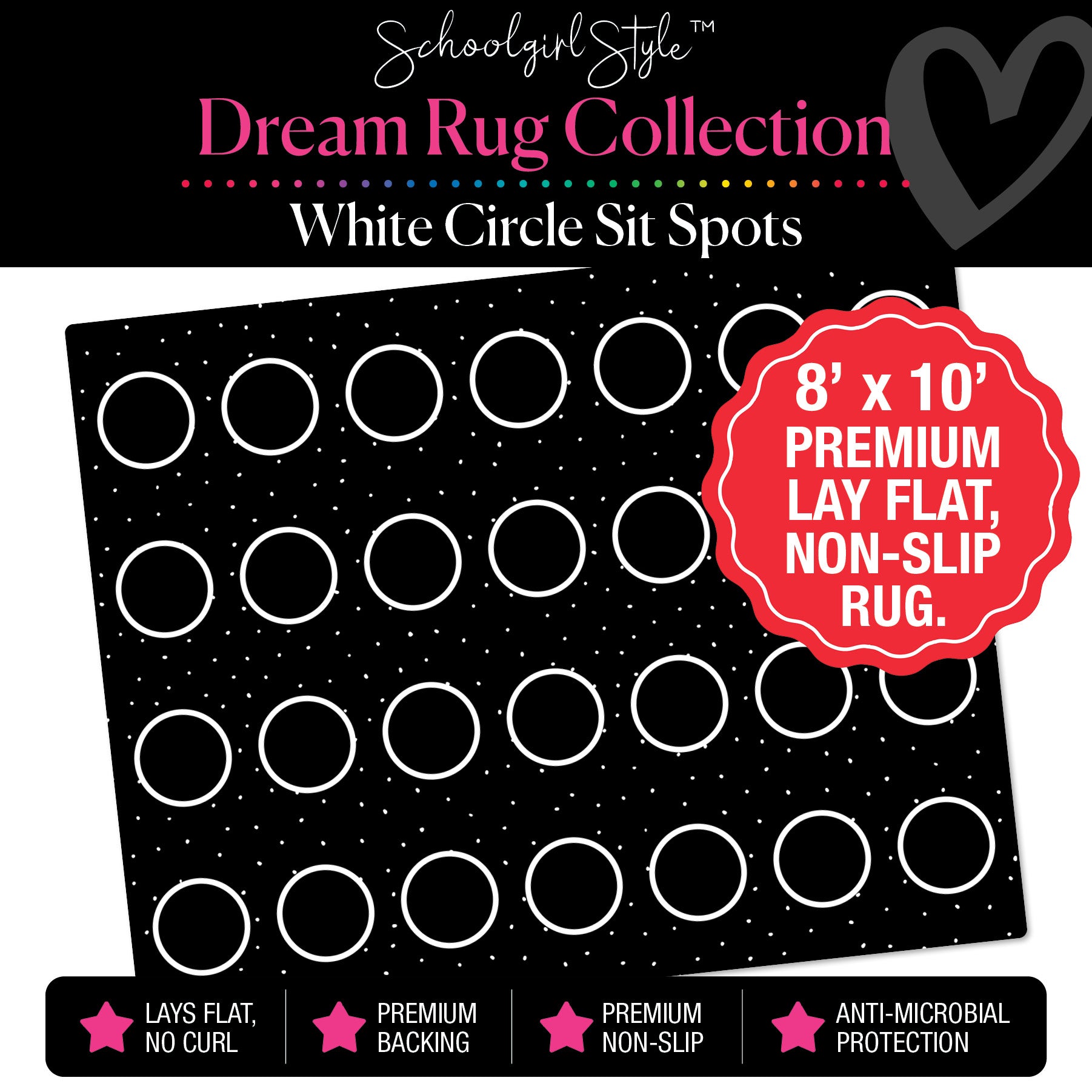 White Circle Sit Spots and Tiny Polka Dots Classroom Rug by Schoolgirl Style