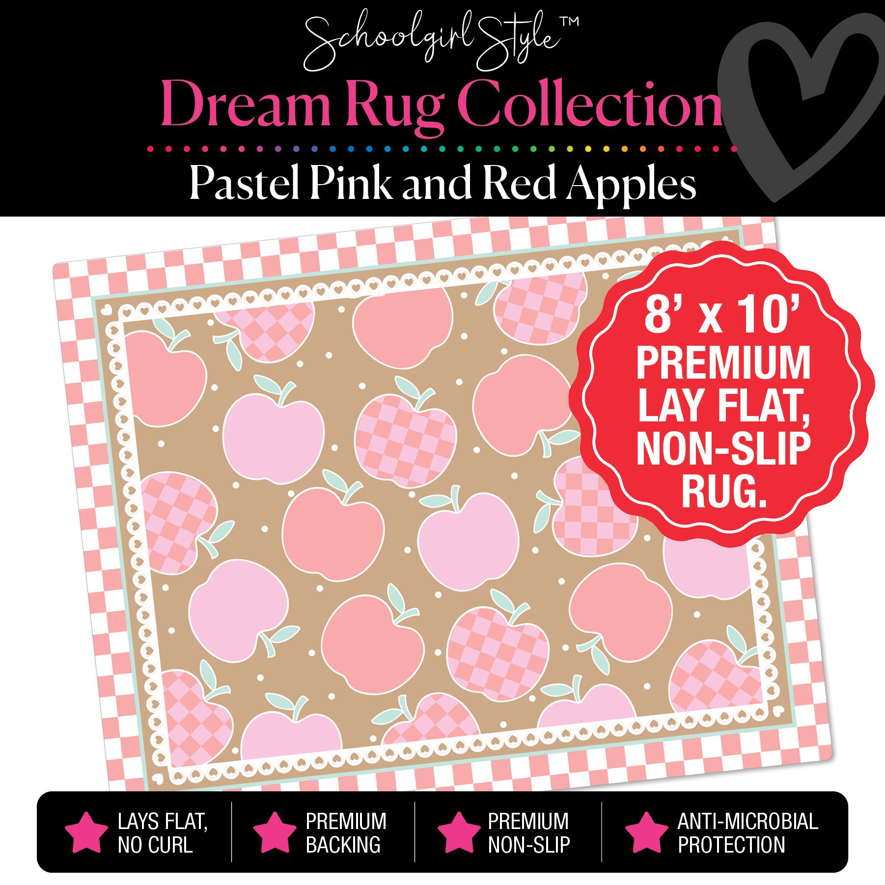 Scattered Pastel Apples with Banner Backdrop Classroom Rug by Schoolgirl Style