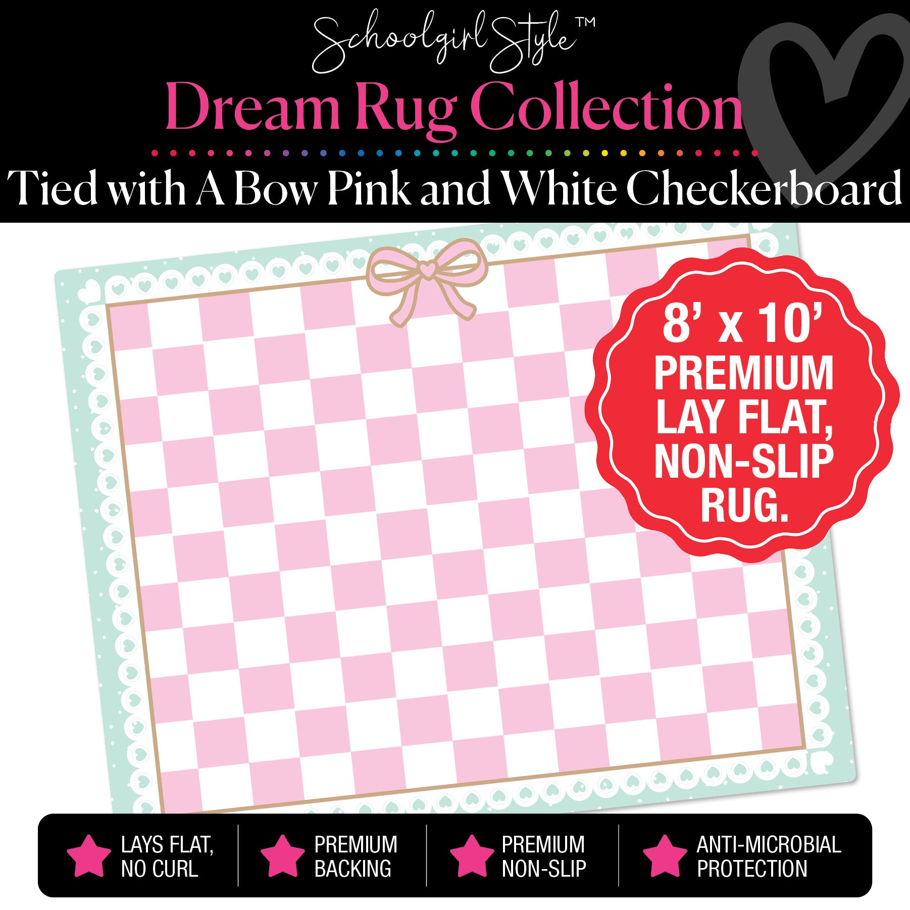 Pink Checkerboard Tied with A Bow Classroom Rug by Schoolgirl Style