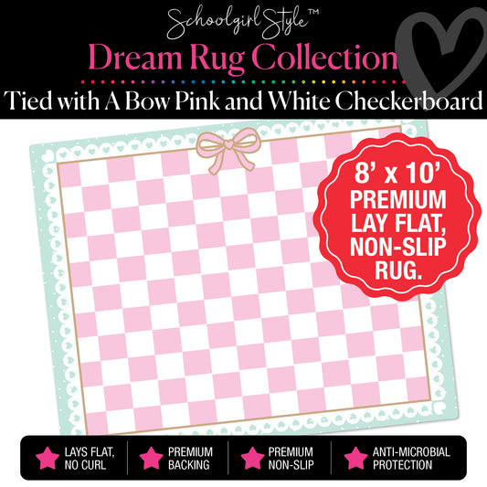 Pink Checkerboard Tied with A Bow Classroom Rug by Schoolgirl Style
