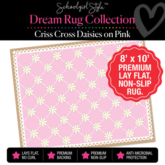 Criss Cross Daisies on Pink Classroom Rug by Schoolgirl Style