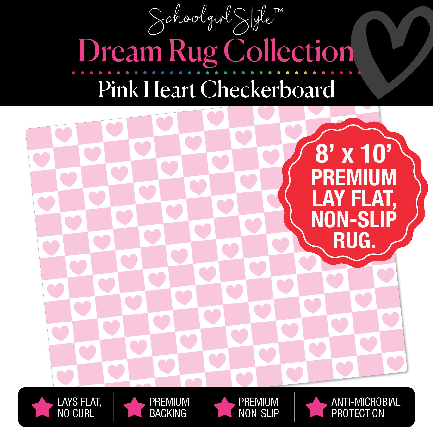 Pink Heart Checkerboard Classroom Rug by Schoolgirl Style