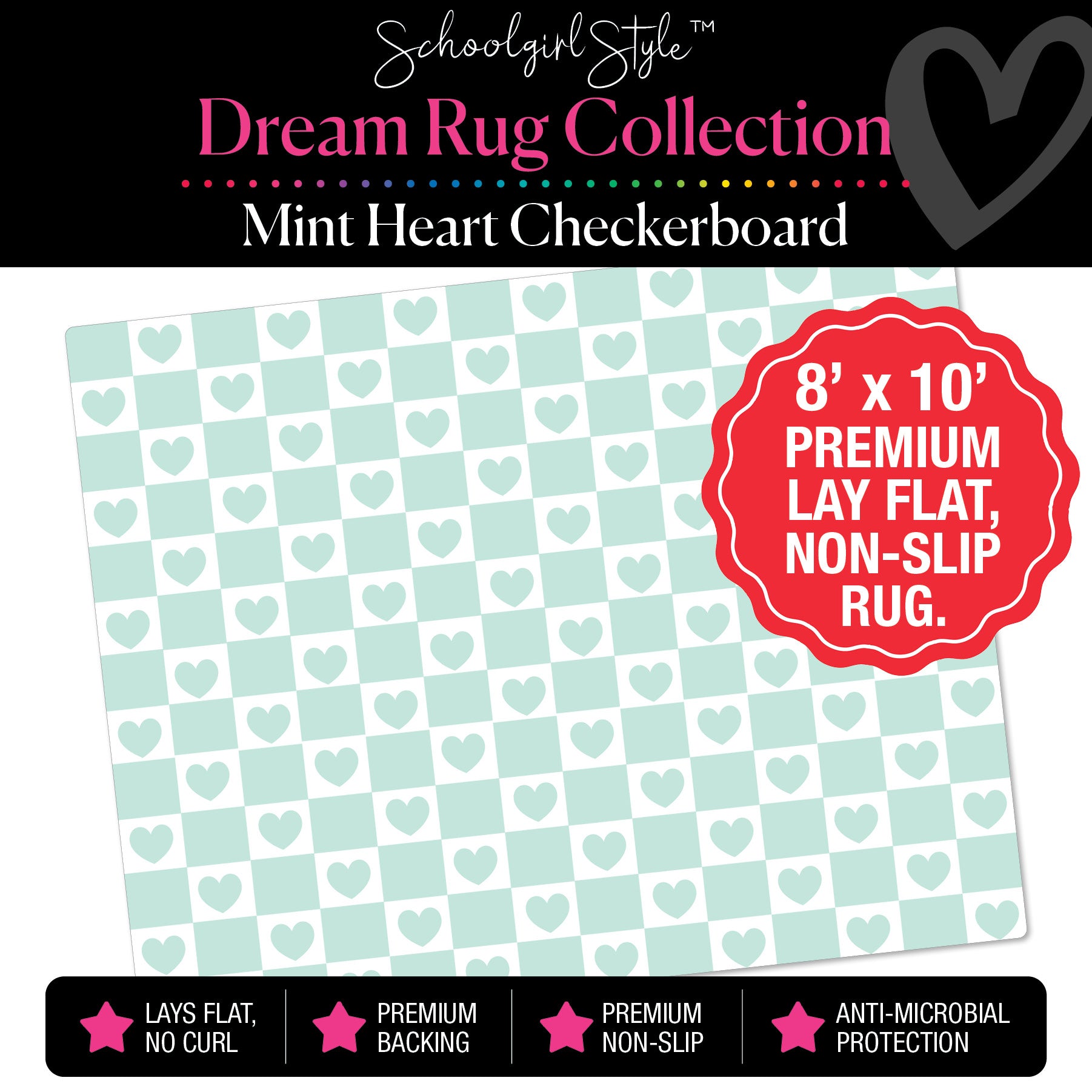 Mint Heart Checkerboard Classroom Rug by Schoolgirl Style