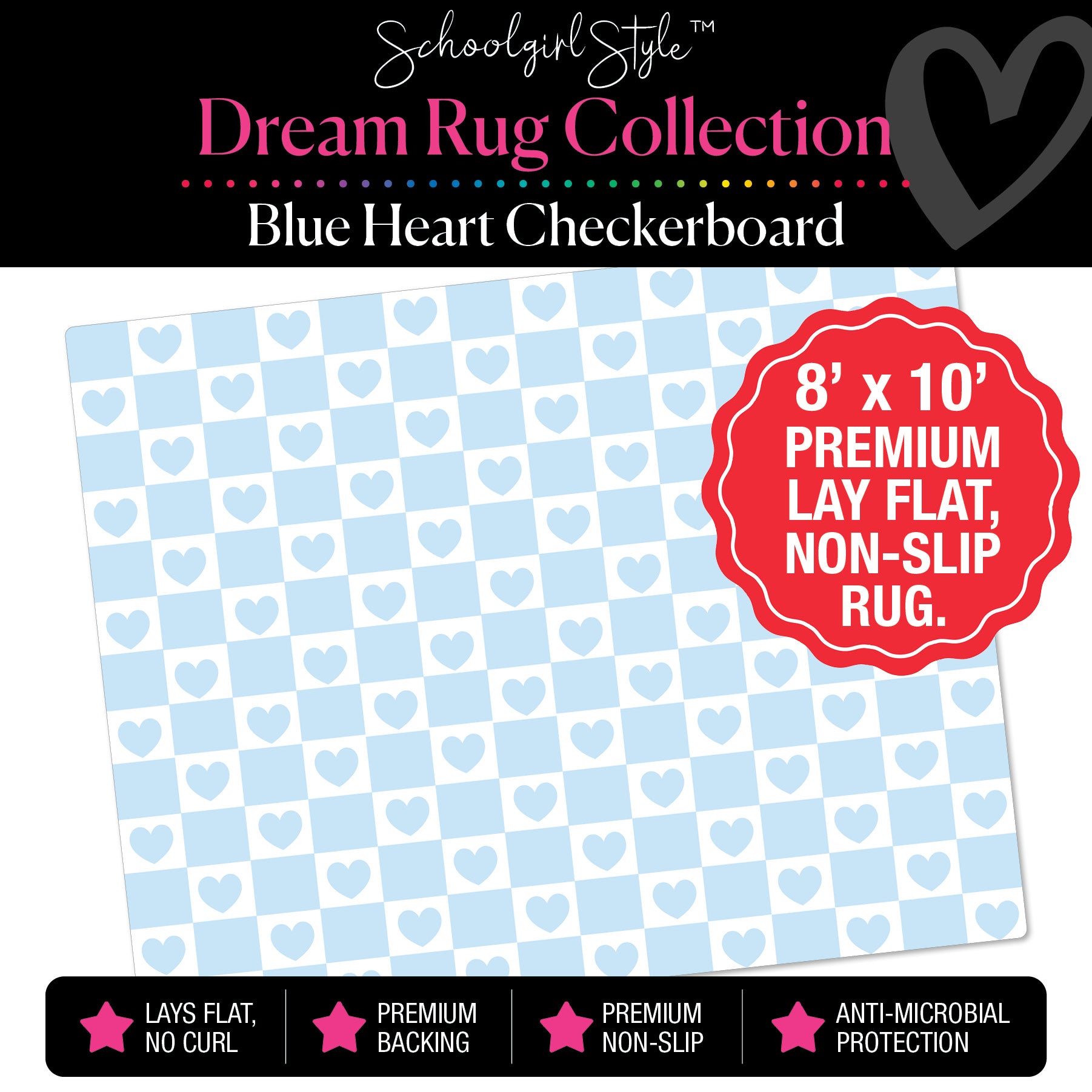 Blue Heart Checkerboard Classroom Rug by Schoolgirl Style
