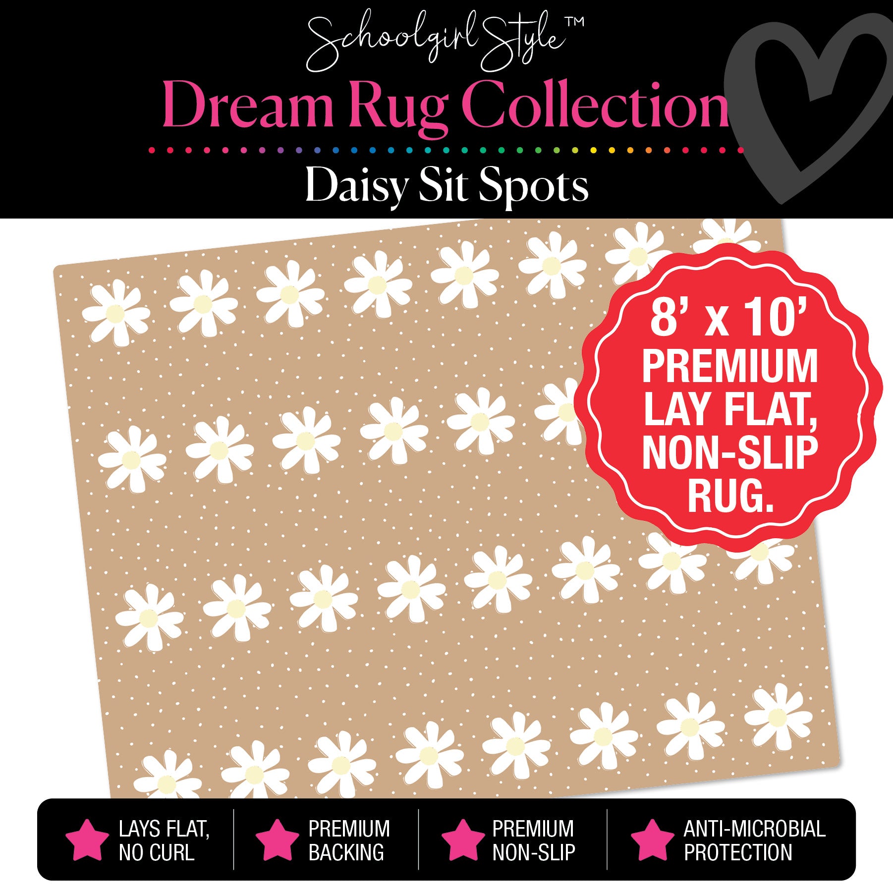 Daisy Sit Spots on Banner Backdrop Classroom Rug by Schoolgirl Style