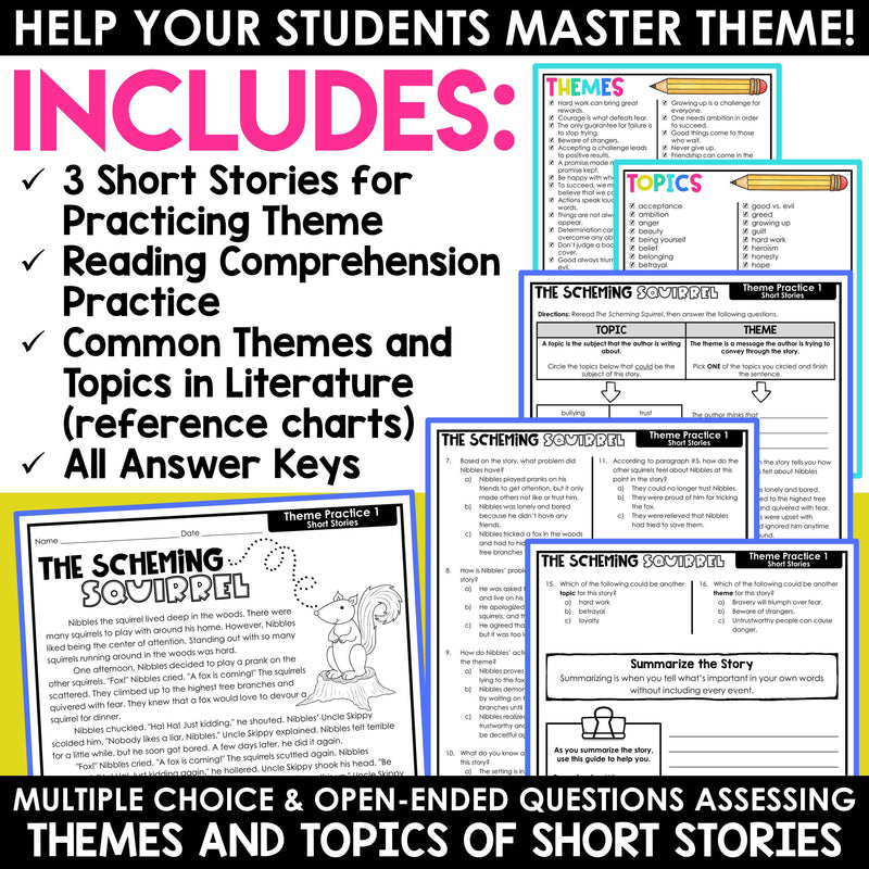 Teaching Theme with Short Stories Finding Theme Worksheets Identifying Theme