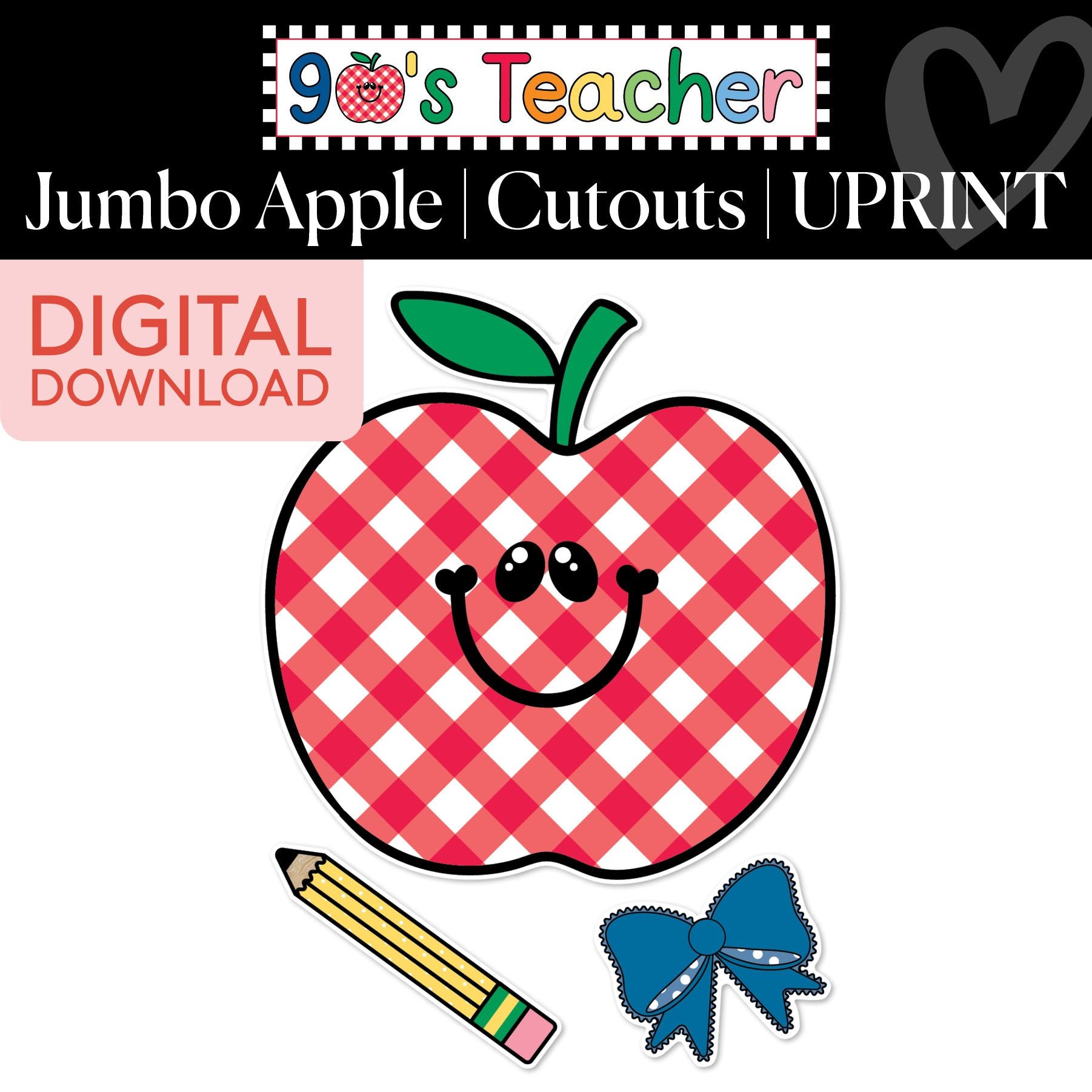 Printable Retro Apple Jumbo Cutout | 90s Teacher