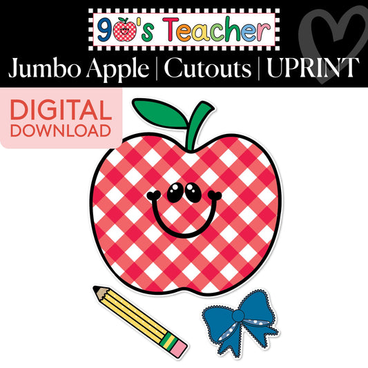 Printable Retro Apple Jumbo Cutout | 90s Teacher
