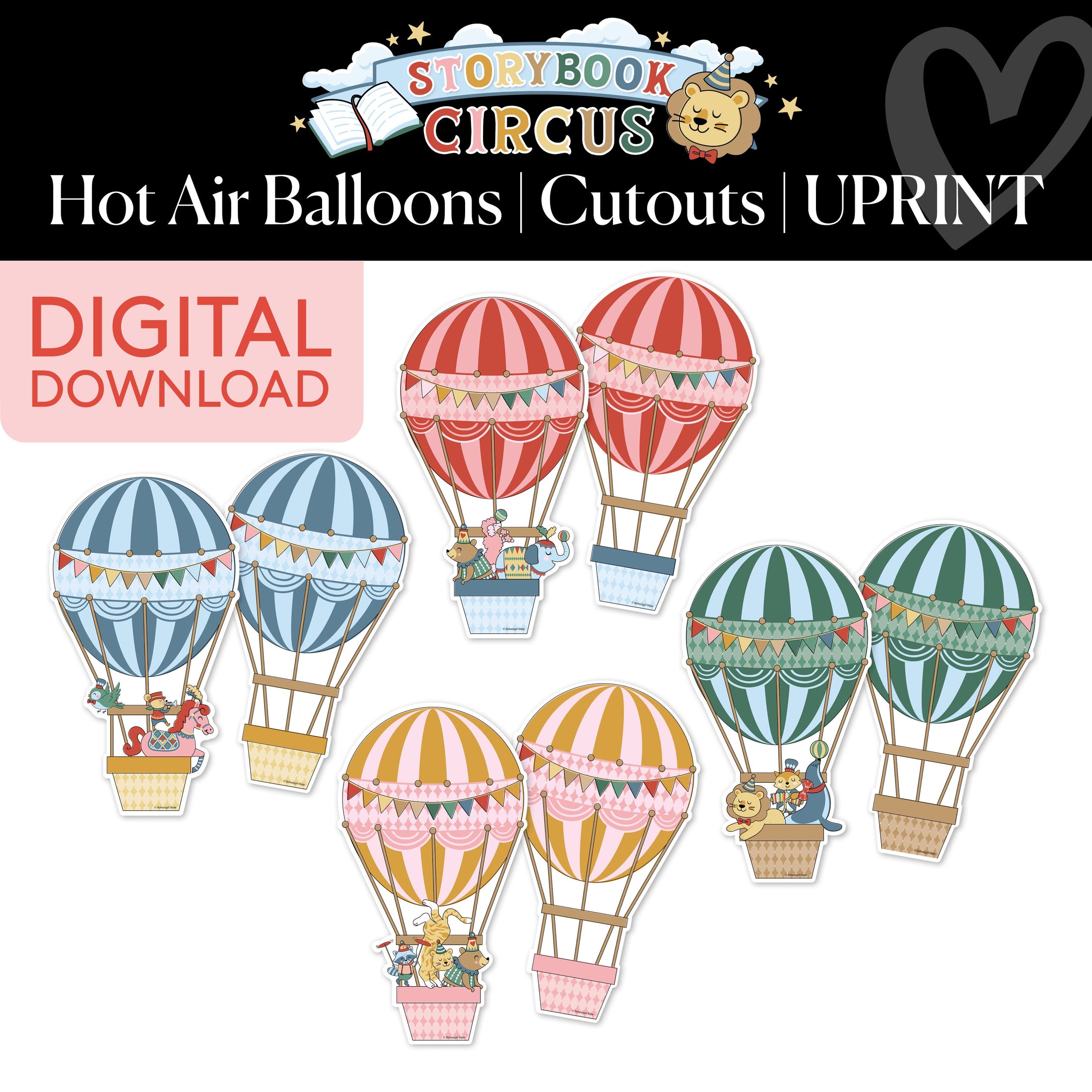 Printable Vintage Hot Air Balloons Cutouts | Storybook Circus