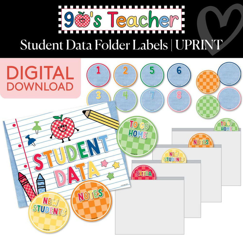 Printable Retro Student Data Folder Labels | 90s Teacher