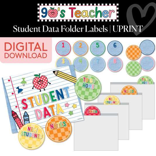 Printable Retro Student Data Folder Labels | 90s Teacher