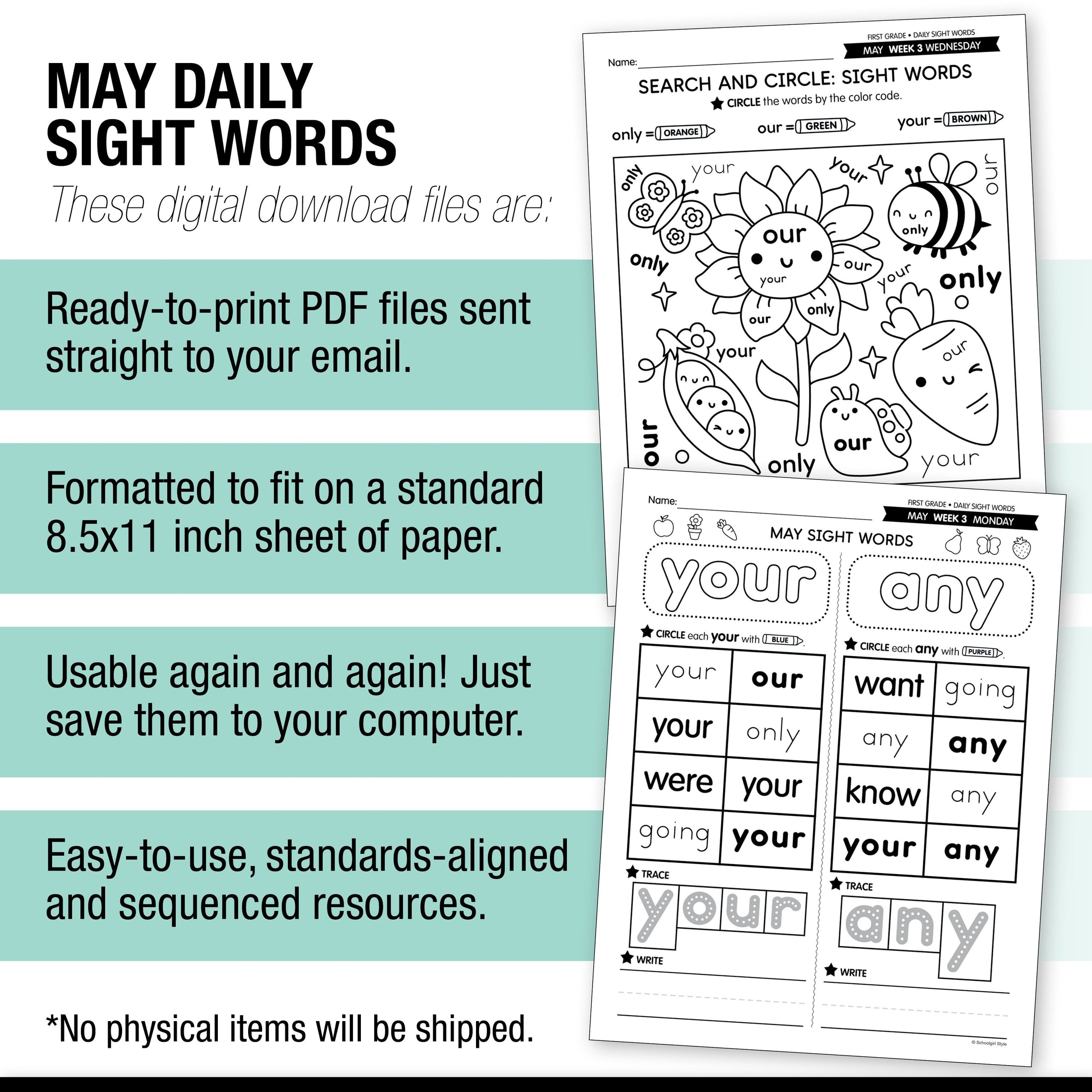 Printable First Grade May Daily Sight Words
