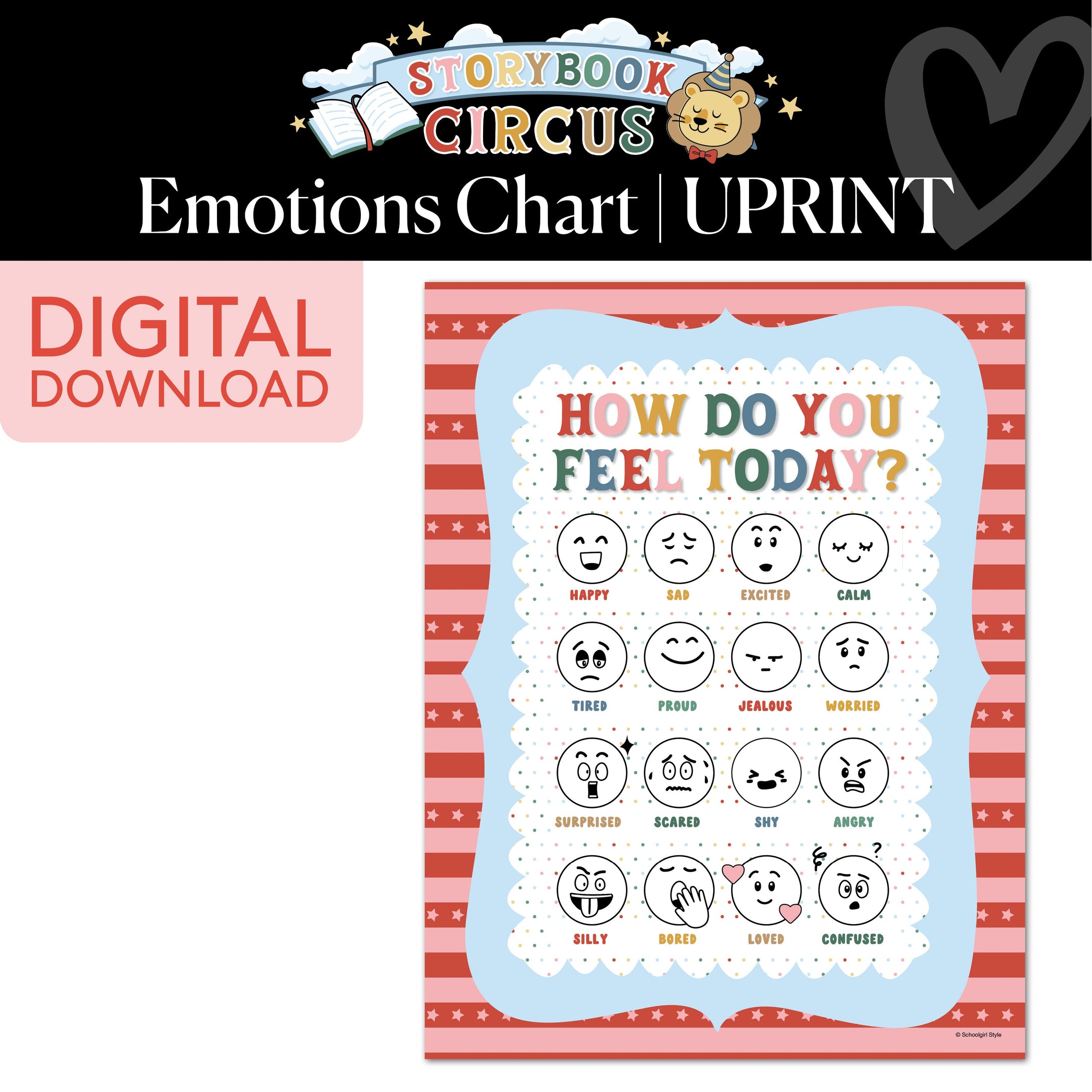 Printable Vintage Emotions Chart | Storybook Circus
