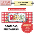 Load image into Gallery viewer, 90s teacher read gingham printable banner
