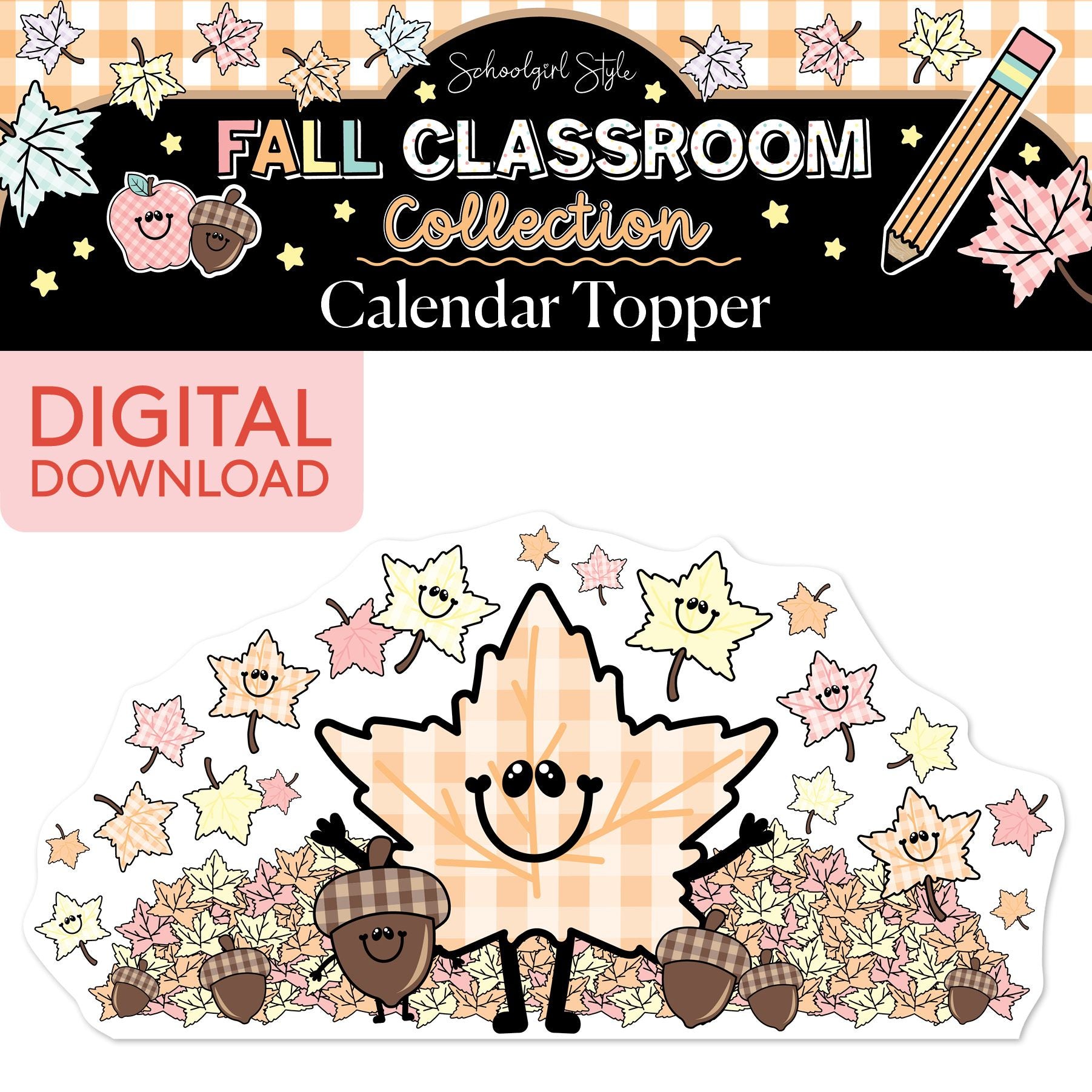 Printable Pastel Fall Leaves Calendar Topper
