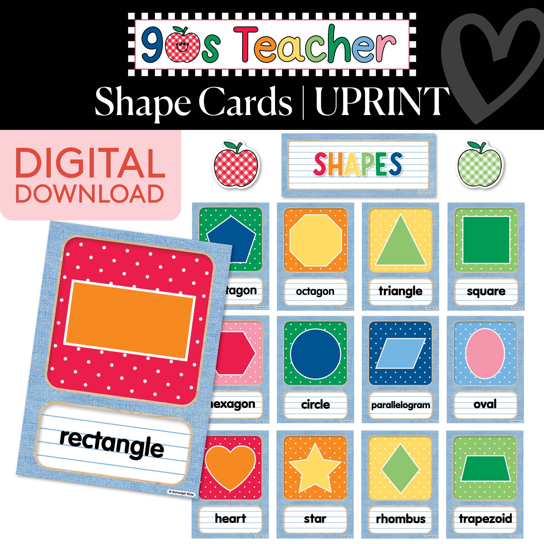 Printable Retro Shape Cards | 90s Teacher