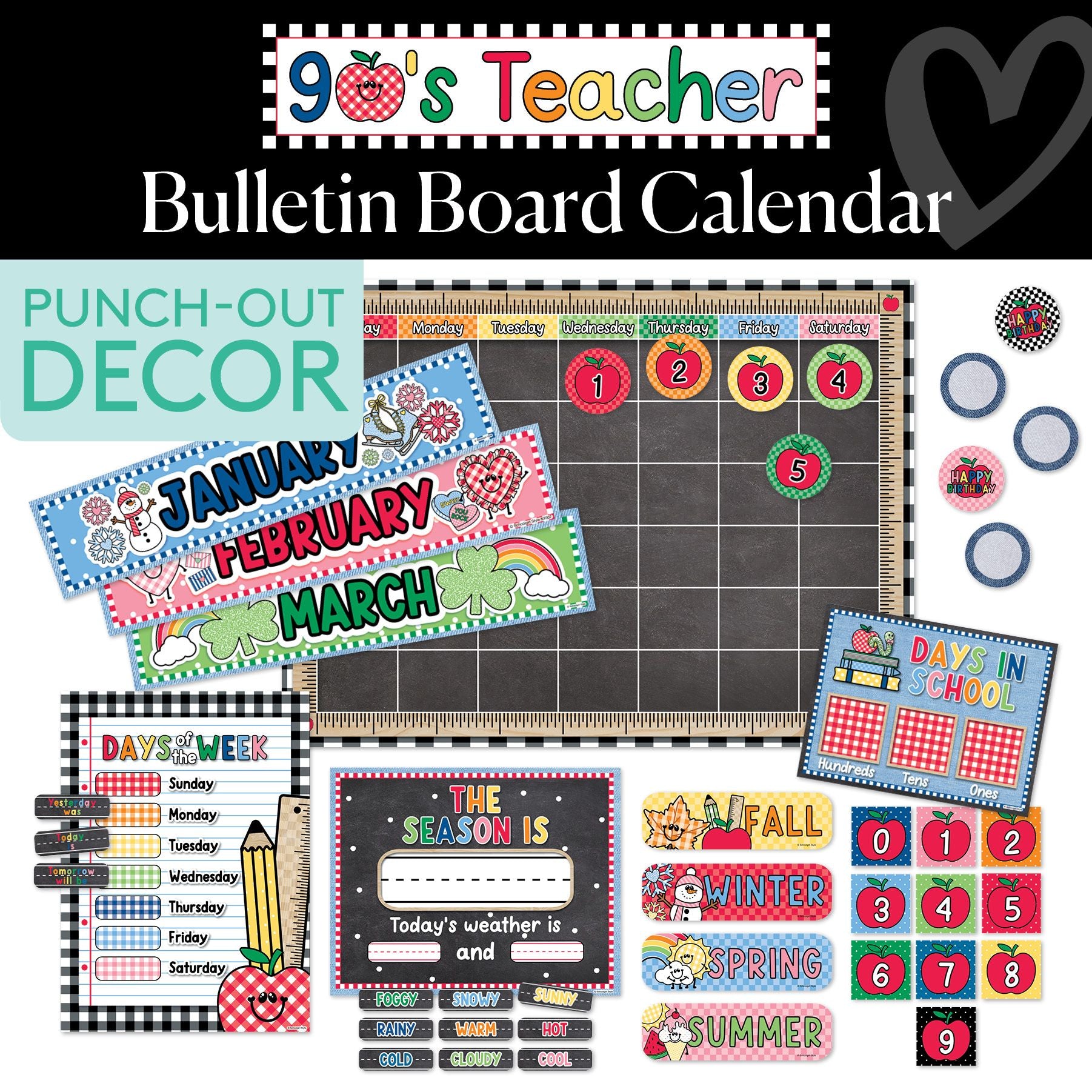 Retro Calendar Bulletin Board Set | 90s Teacher