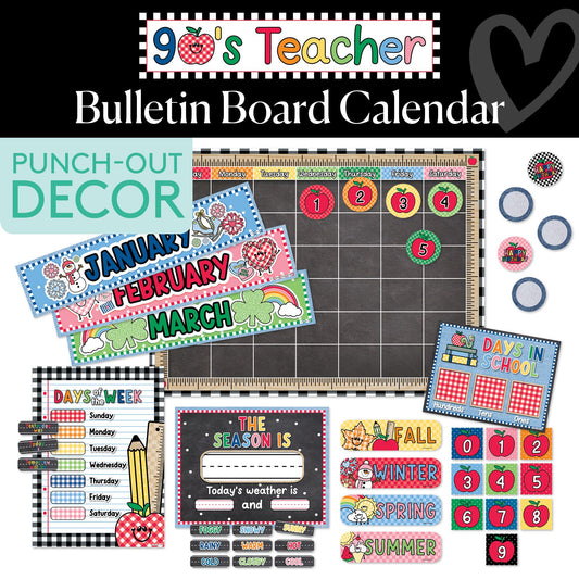 Retro Calendar Bulletin Board Set | 90s Teacher