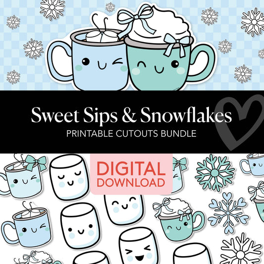 Printable Winter Cutouts Bundle | Sweet Sips and Snowflakes