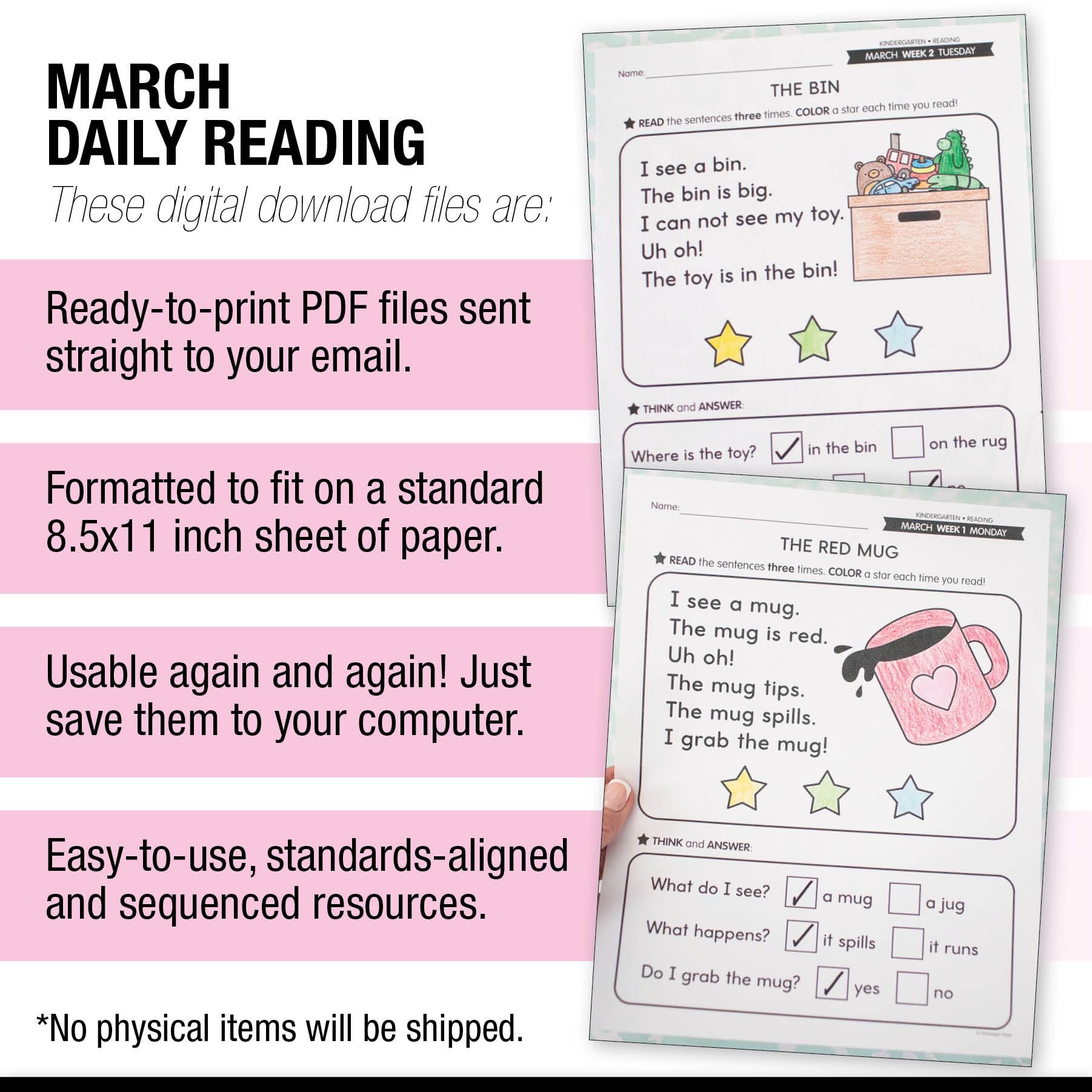 Printable Kindergarten March Daily Reading