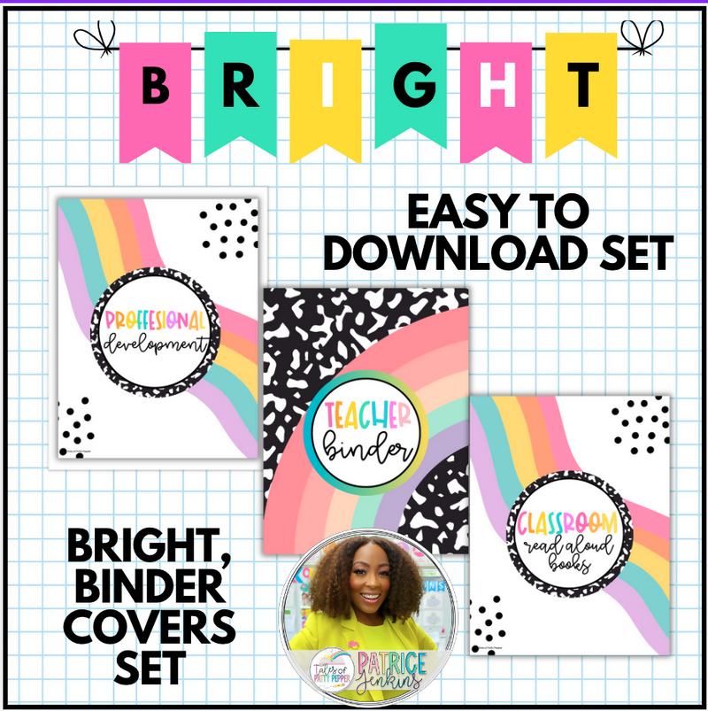 Bright Rainbow Editable Binder Covers & Spines