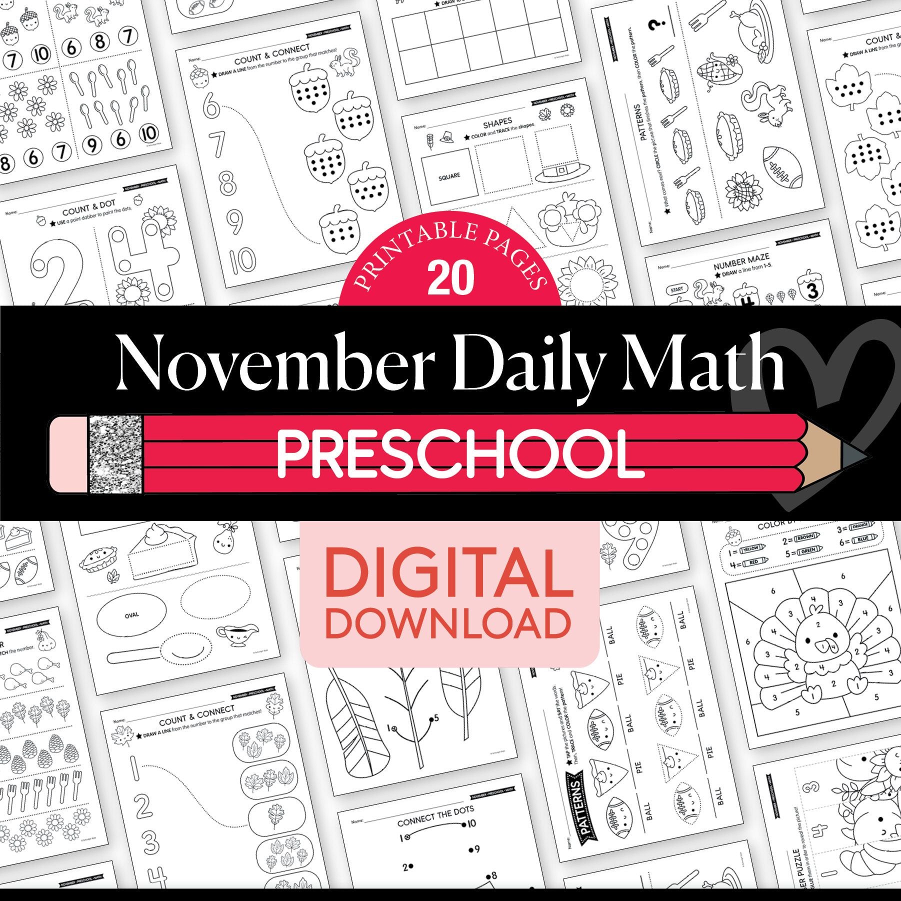 Printable Preschool November Daily Math