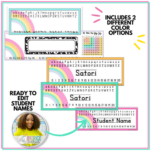 Bright Rainbow Editable Student Desk Name Tags