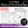 Load image into Gallery viewer, Printable October Mazes and Word Searches

