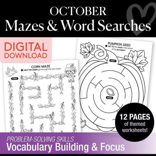 Printable October Mazes and Word Searches