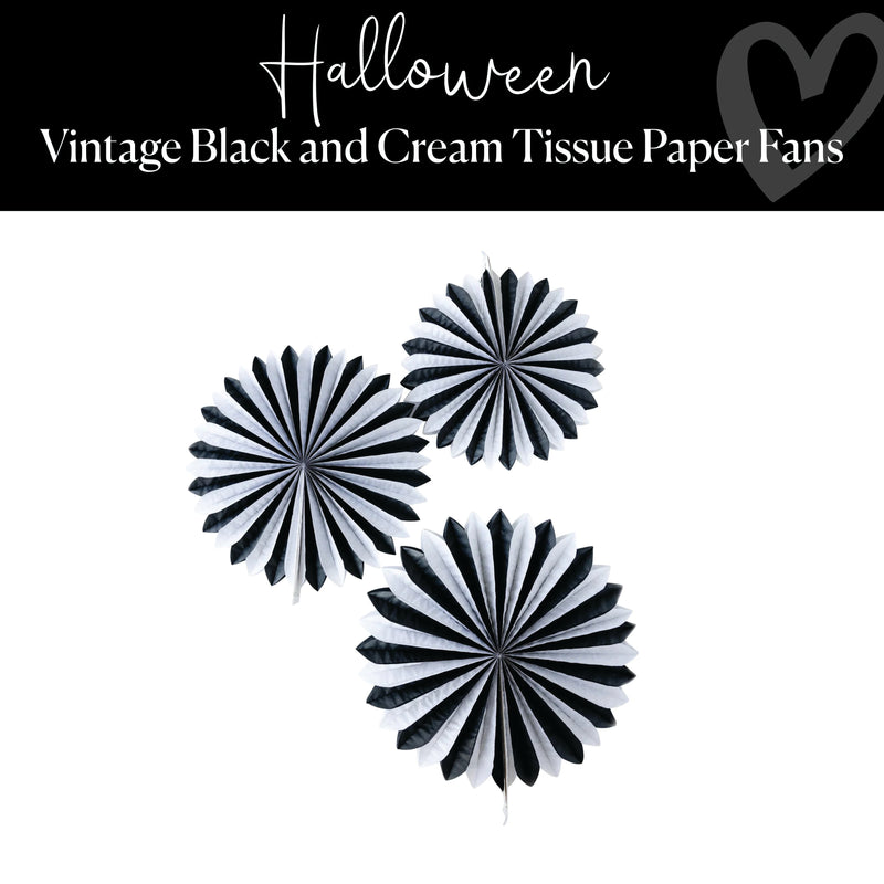 Vintage Black and Cream Tissue Paper Fans │ Classroom Decor │ Schoolgirl Style