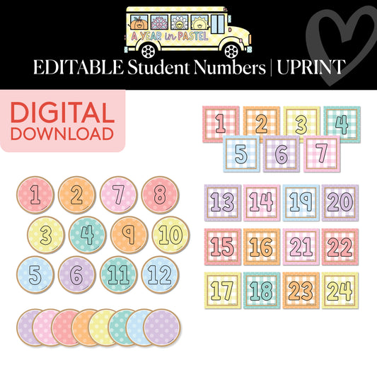 Printable Editable Student Numbers | A Year In Pastel