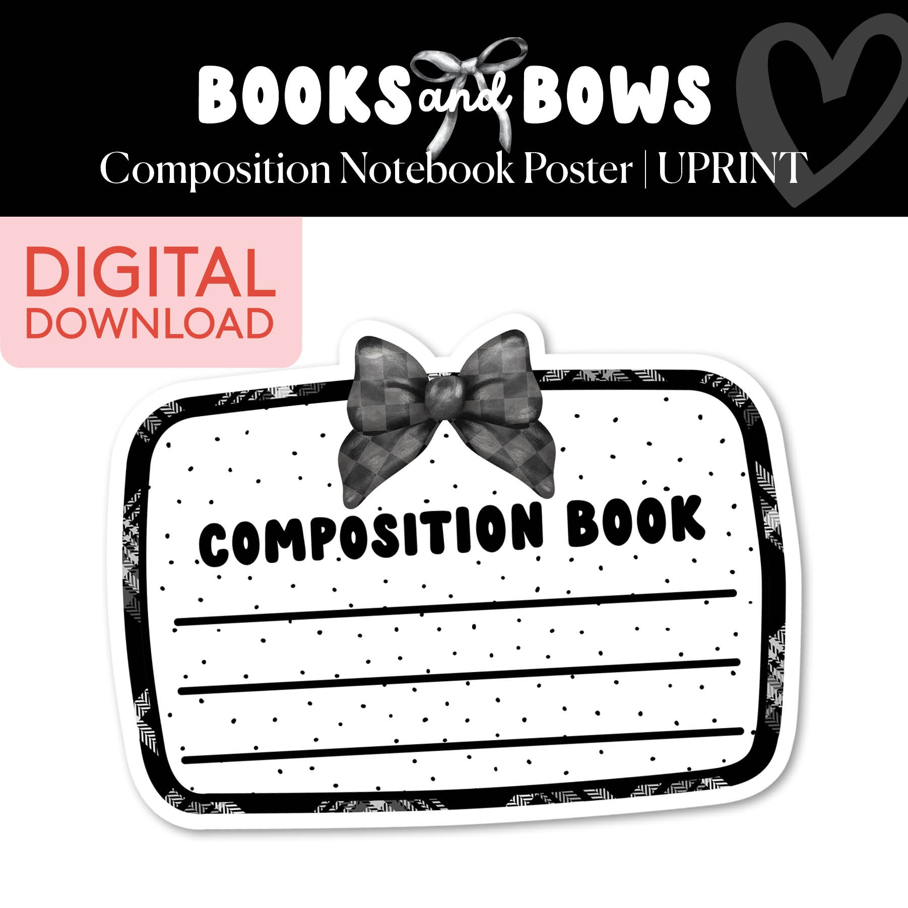 Printable Composition Notebook Label | Books and Bows