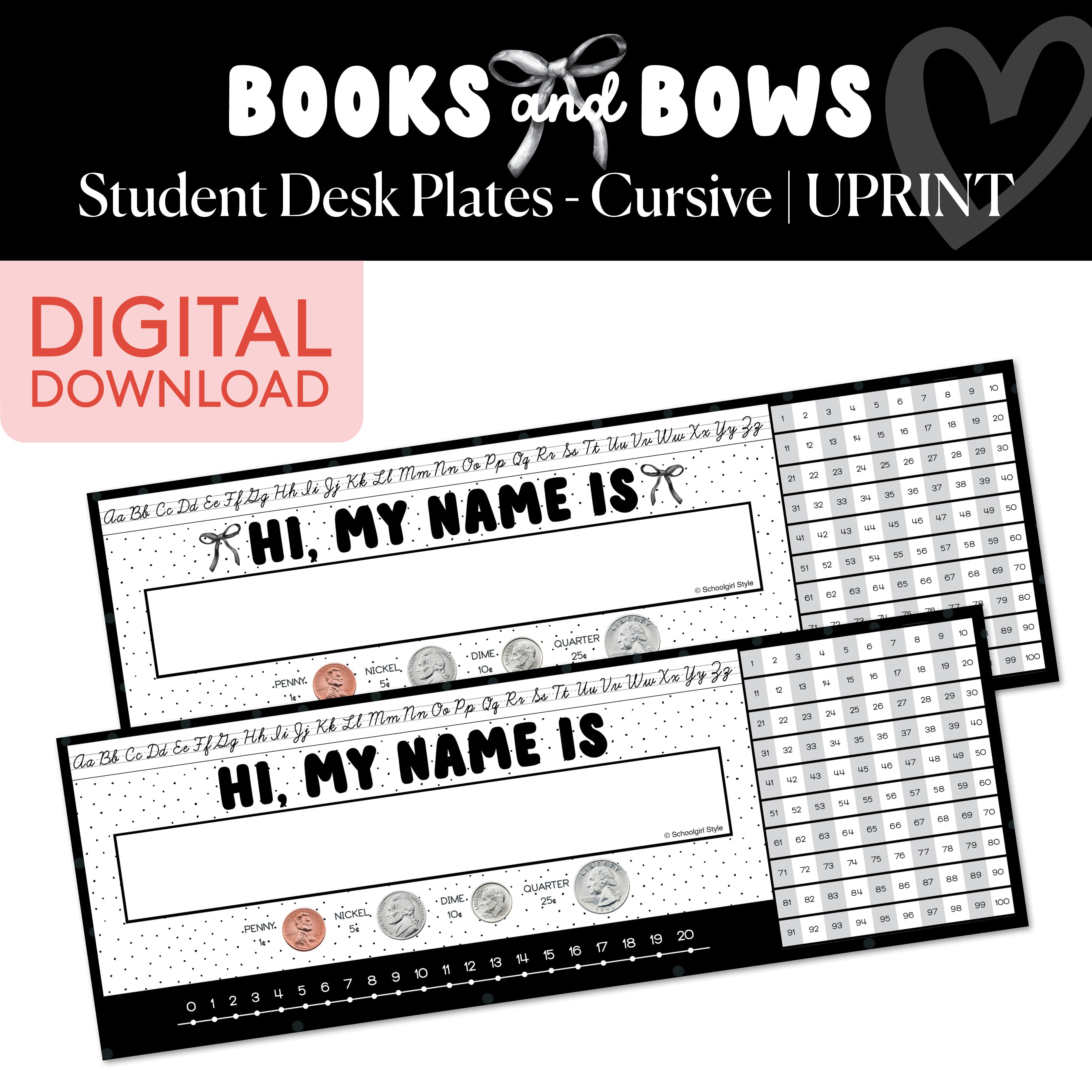 Black and White Printable Cursive Classroom Name Plates | Books and Bo ...