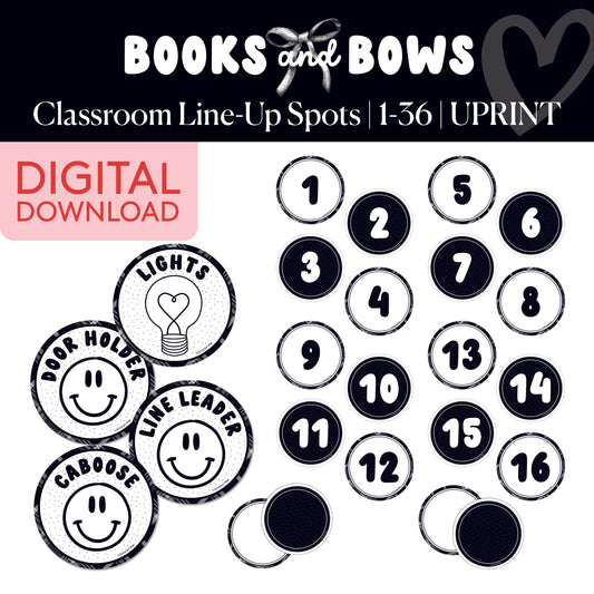 Printable Black and White Line Up Spots | Books and Bows