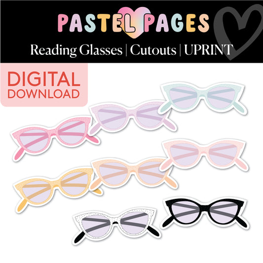Printable Boho Pastel Reading Glasses Bulletin Board Cutouts | Pastel Pages