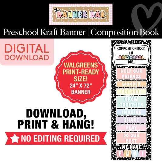 Composition In Preschool We... Walgreens Ready Kraft Style Vertical Banner