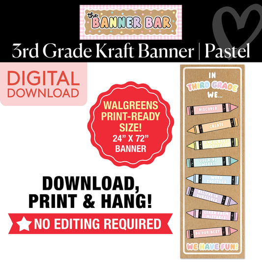 Third Grade Pastel Crayons Walgreens Ready Kraft Style Vertical Banner