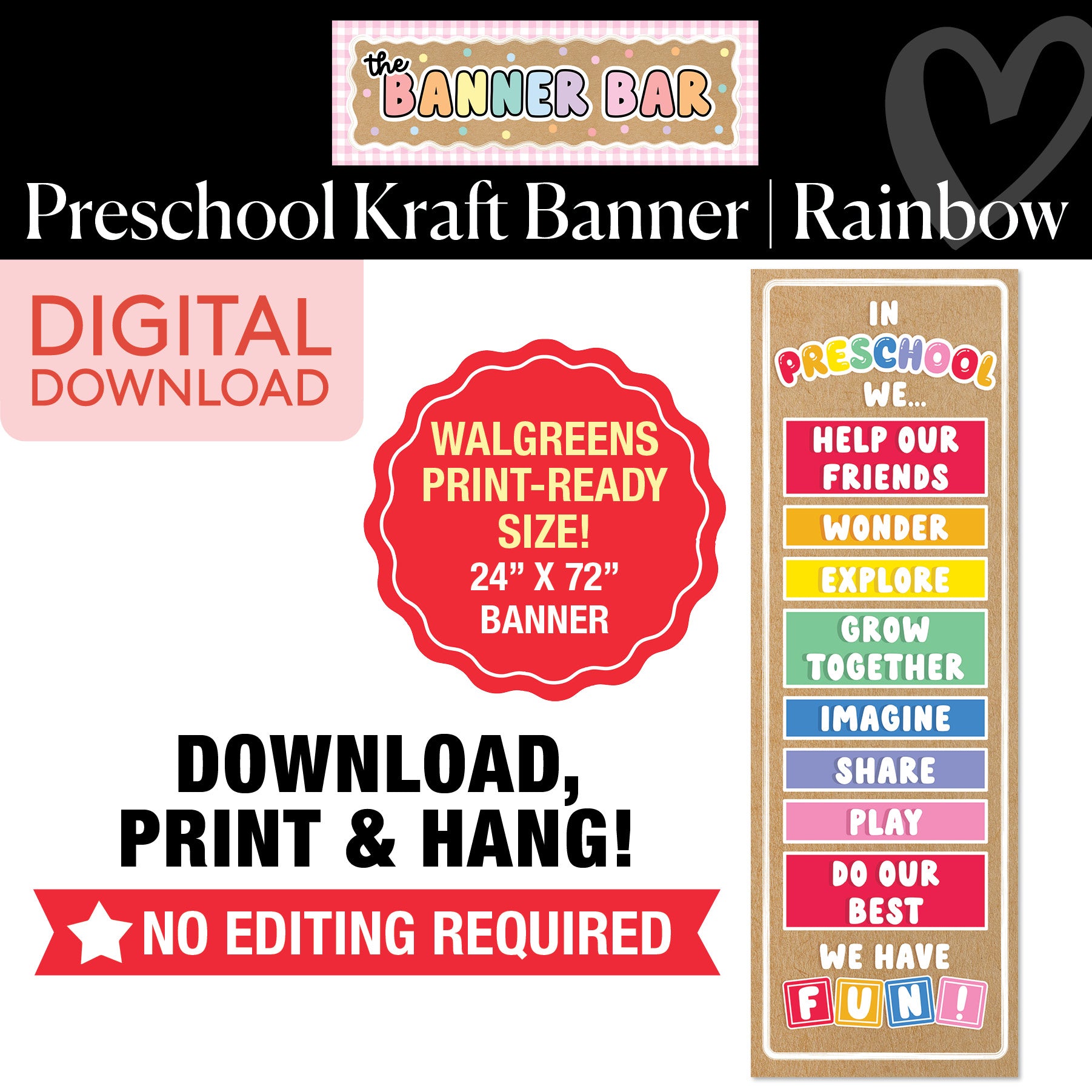 Rainbow In Preschool We... Walgreens Ready Kraft Style Vertical Banner