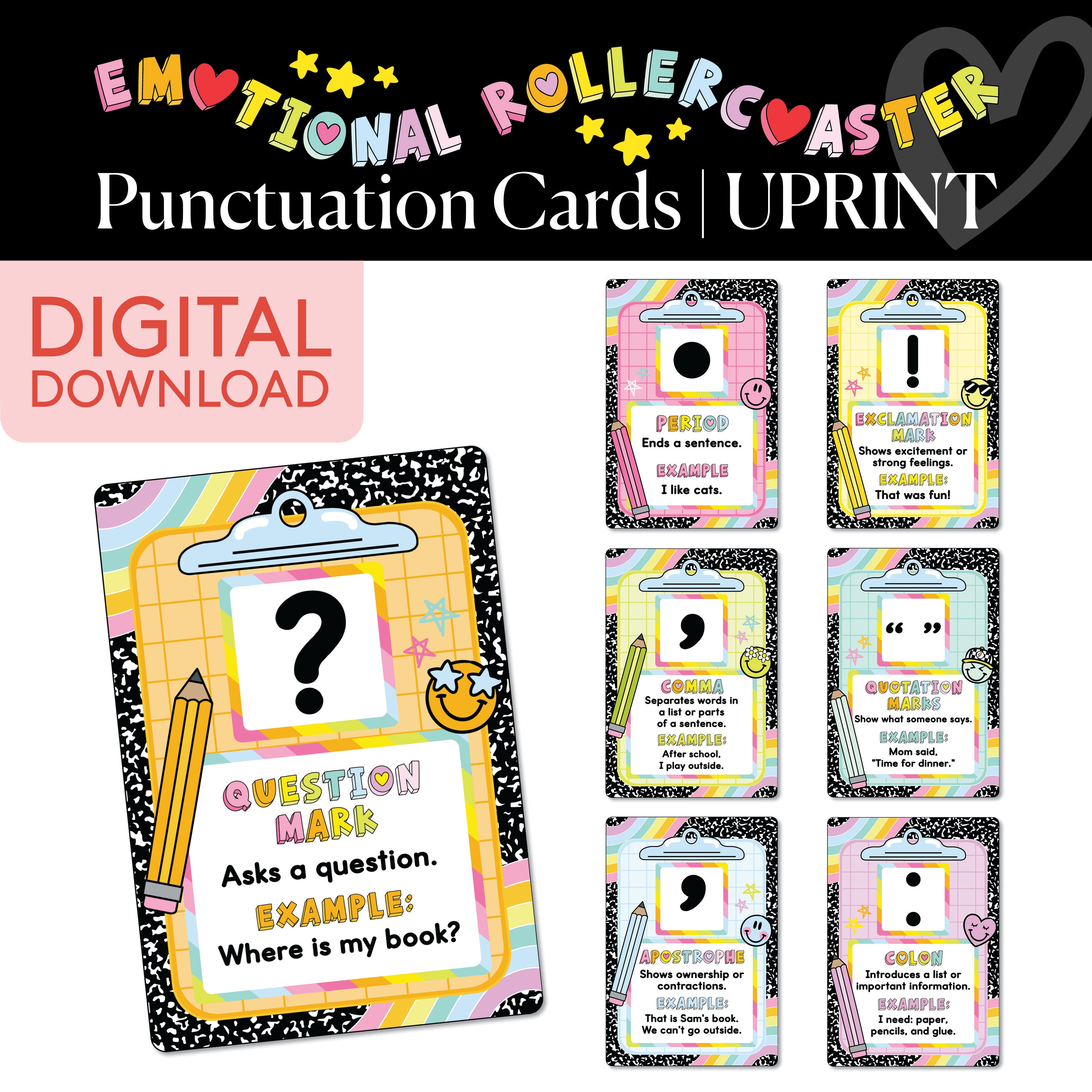Printable Bright Punctuation Cards – Schoolgirl Style
