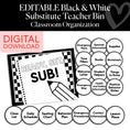Load image into Gallery viewer, Printable Black and White Editable Substitute Teacher Bin and Forms
