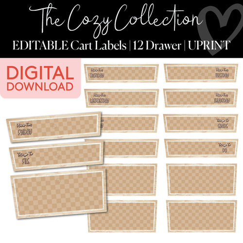 The Cozy Collection Editable Cart Labels 12 Drawer UPRINT 