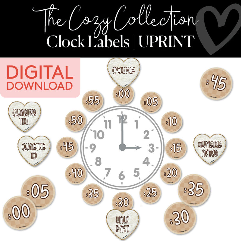 Clock Labels | Cozy | Printable Classroom Decor | Schoolgirl Style