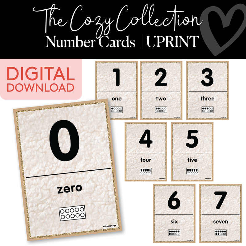 Number Cards | Cozy | Printable Classroom Decor | Schoolgirl Style