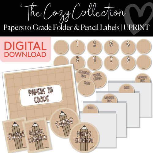 The Cozy Collection Papers to Grade Folder & Pencil Labels UPRINT 