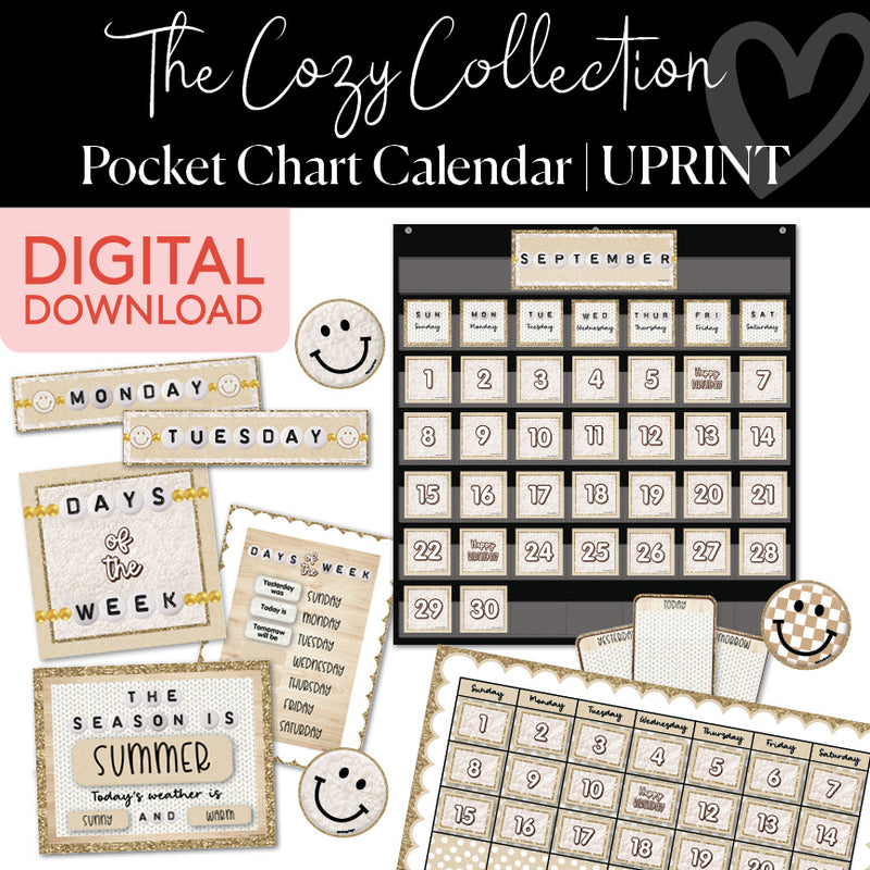 Pocket Chart Calendar | Cozy | Printable Classroom Decor | Schoolgirl Style