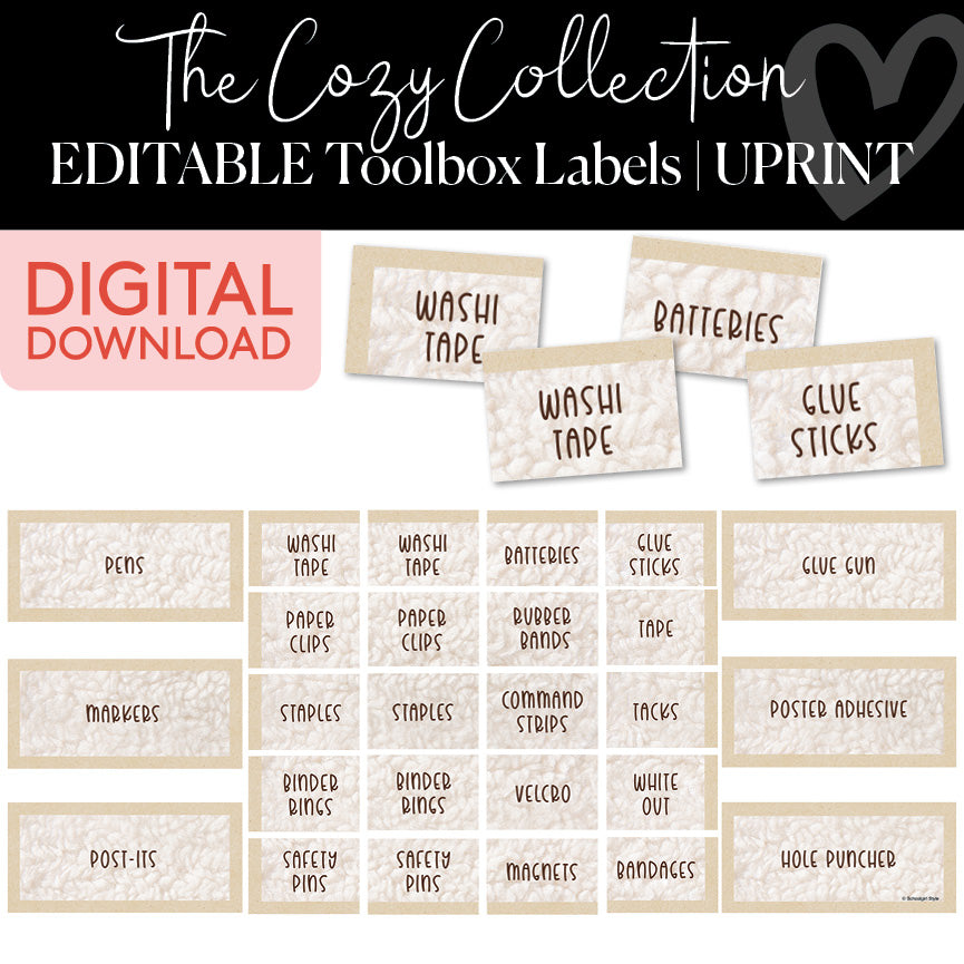 Tool Box Labels | Cozy | Printable Classroom Decor | Schoolgirl Style