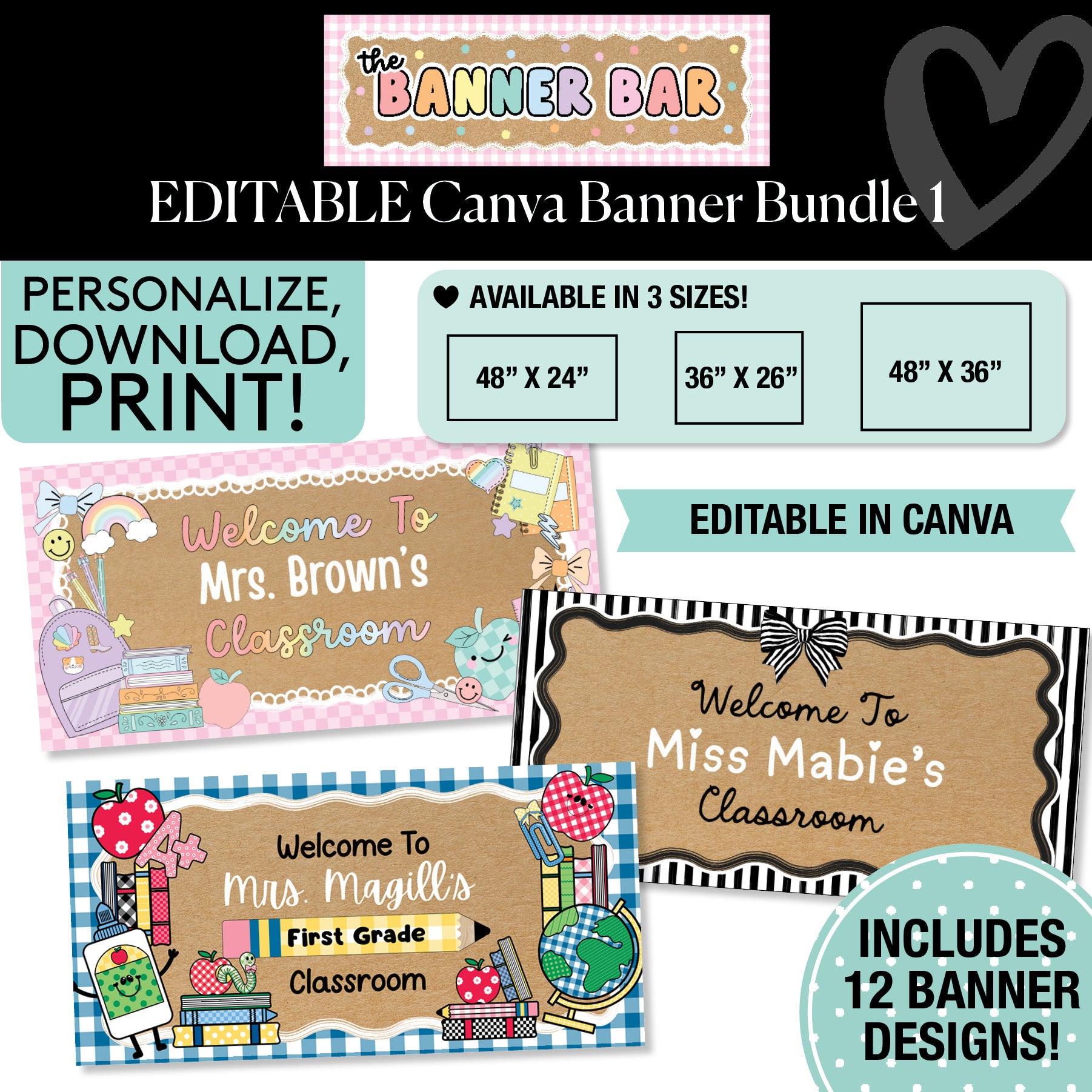 Personalized Editable Canva Kraft Style Banner Bundle 1